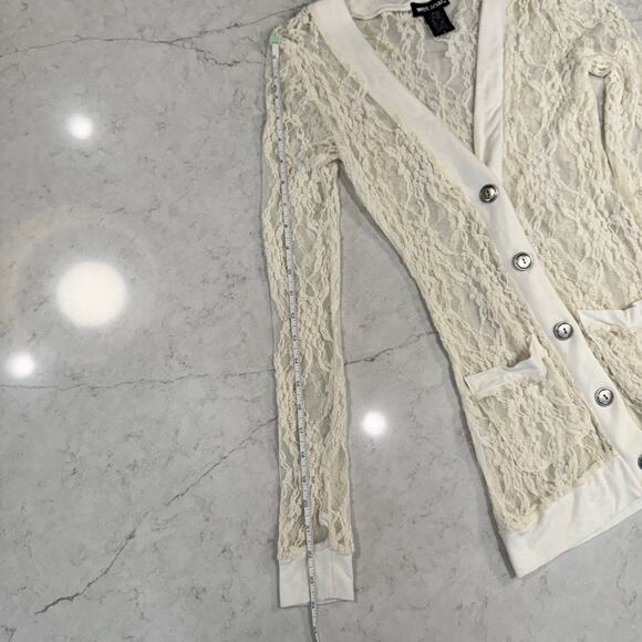 Wet Seal Cream Lace Button Cardigan Sheer Floral Long Sleeve Women’s Small Y2K - Picture 8 of 13